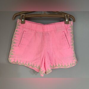 Lilly Pulitzer Womens Pink Green Embroidered Scalloped Linen Blend Shorts Medium
